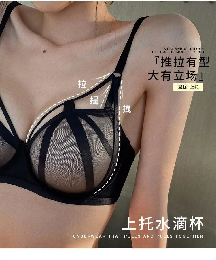 2 Pieces Fashion Lace Underwear Set Women Sexy Hollow Bandage Push Up Bra Set Europe High Quality Lingerie Plus Size Bras