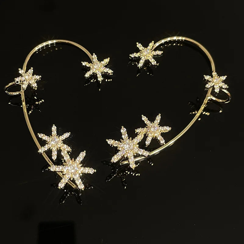 Luxury Star Butterfly Clip Earrings Female Crystal Tassel Ear Clip Earring Sparkling Zircon Ear Cuff Fashion Jewelry accessories
