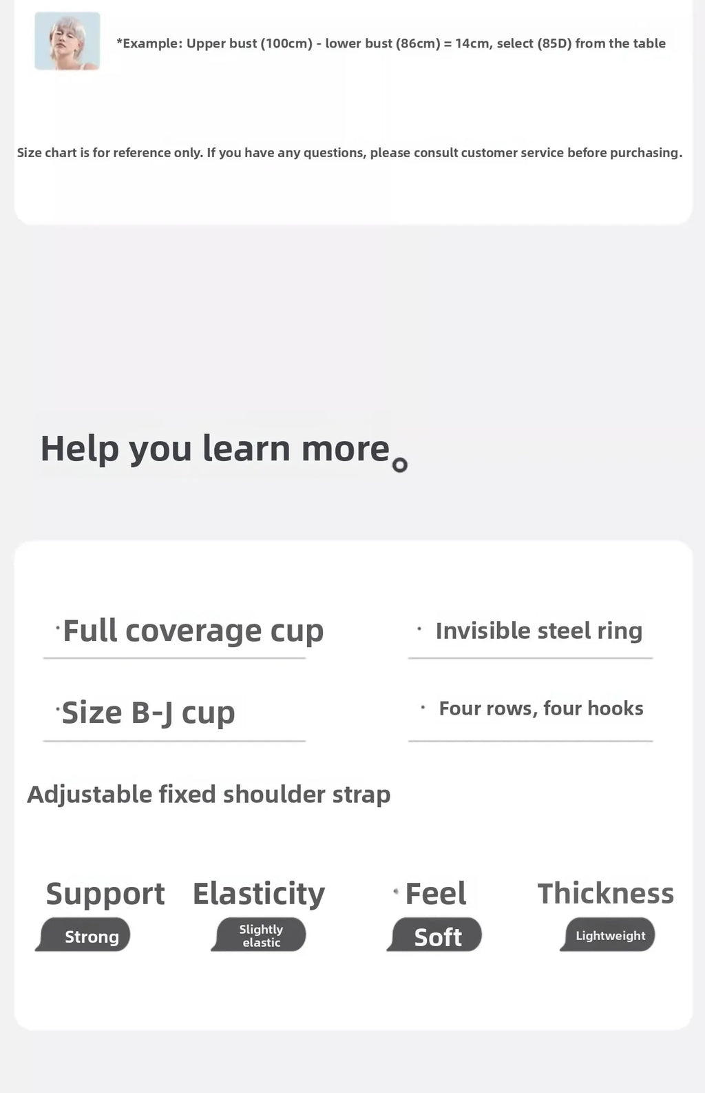 Plus Size Bra Women's Adjustable Thin Soft Steel Ring Push up Gathered Underwear Nylon Fabric 3/4 Cup Back Four Row Buckle