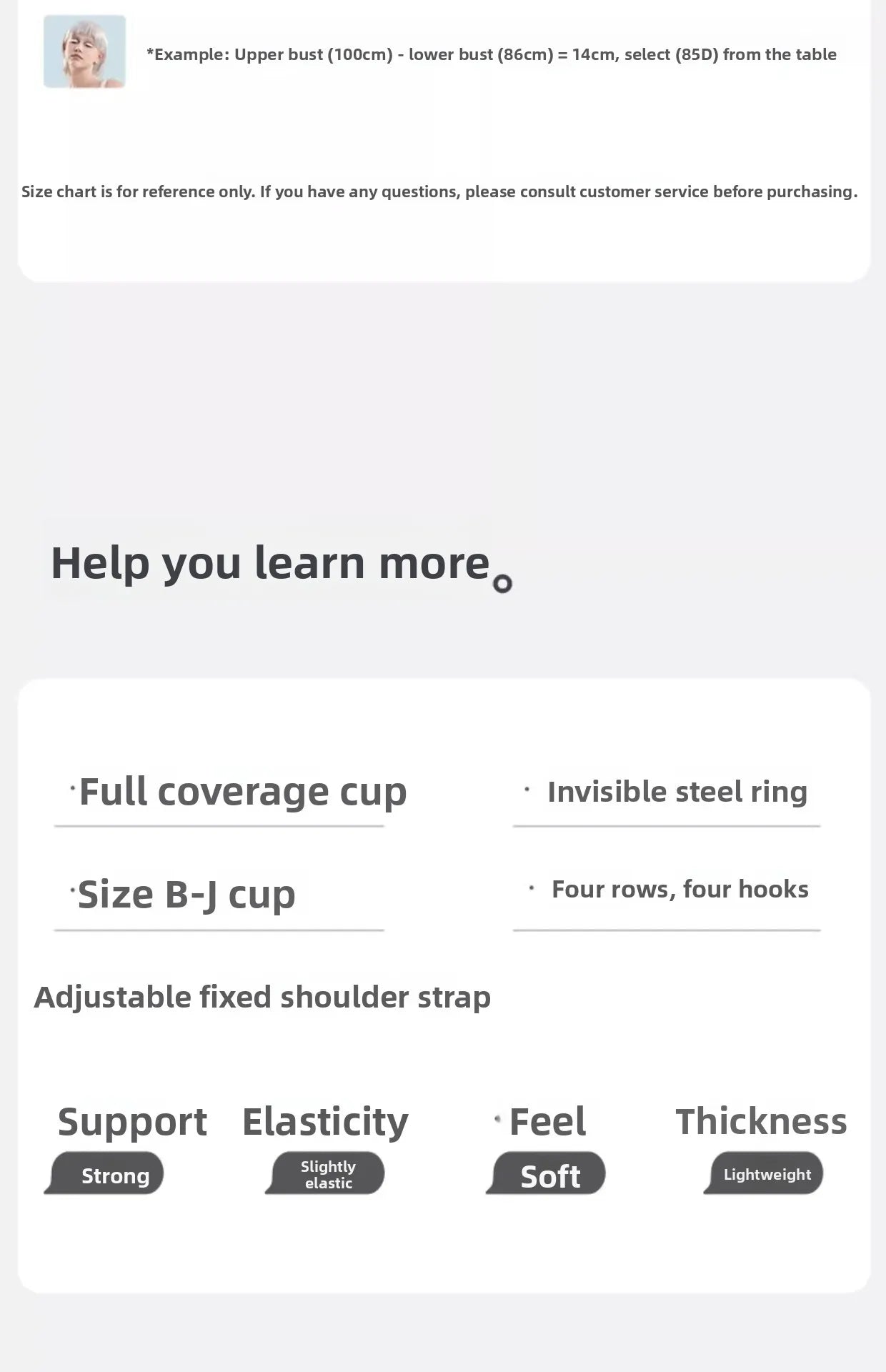 Plus Size Bra Women's Adjustable Thin Soft Steel Ring Push up Gathered Underwear Nylon Fabric 3/4 Cup Back Four Row Buckle