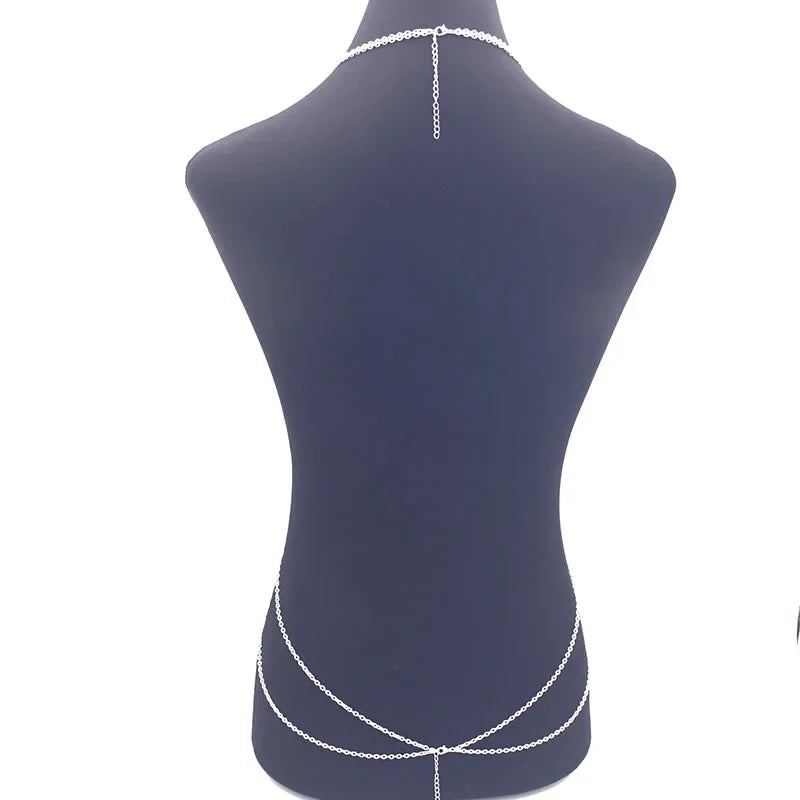 Fashionable Sexy Metal Crystal Cross Bikini Body Chain Double Layered Chest Necklace Accessory Summer Jewelry from Mainland Chin