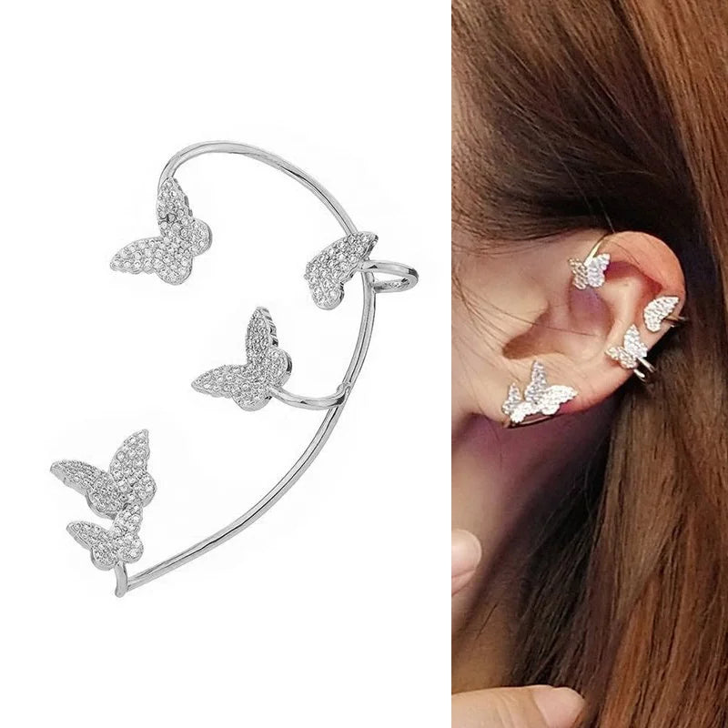 2022 Trendy Metal Crystal Leaf Ear Clips Without Piercing Earrings Clips For Women Fashion Ear Cuff Wedding Jewelry Brincos Gift