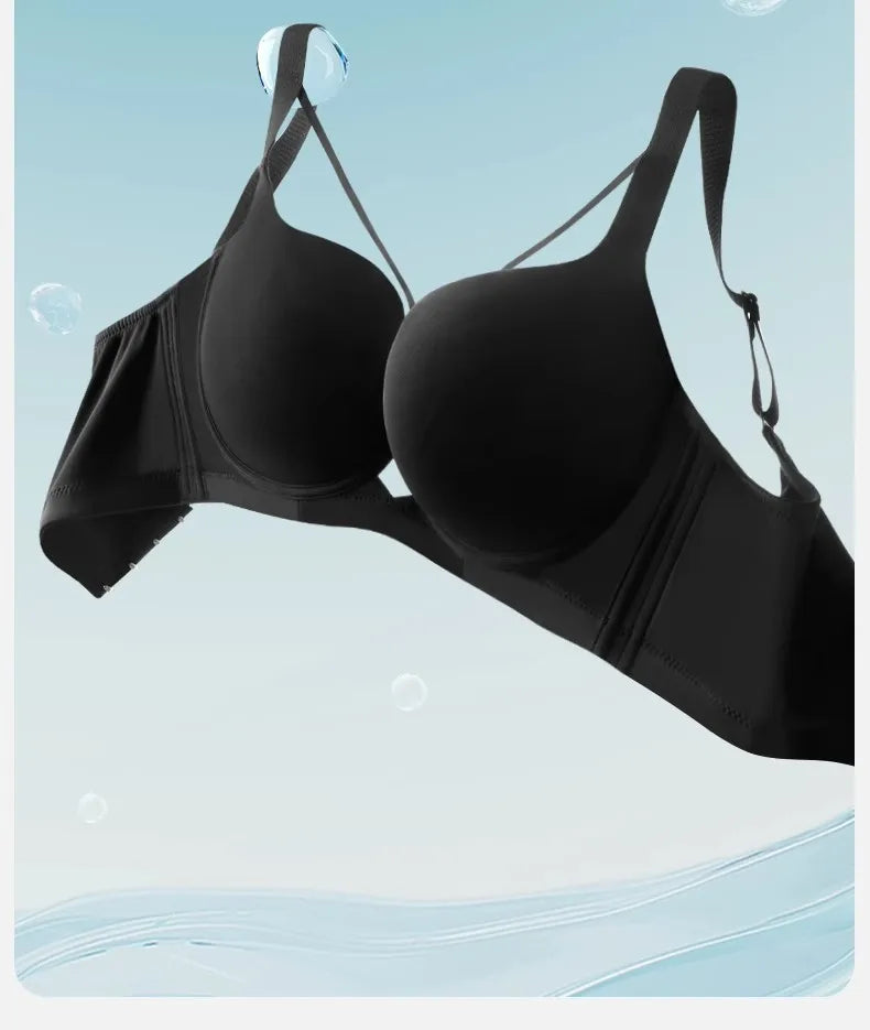 Plus Size Bra Women's Adjustable Thin Soft Steel Ring Push up Gathered Underwear Nylon Fabric 3/4 Cup Back Four Row Buckle