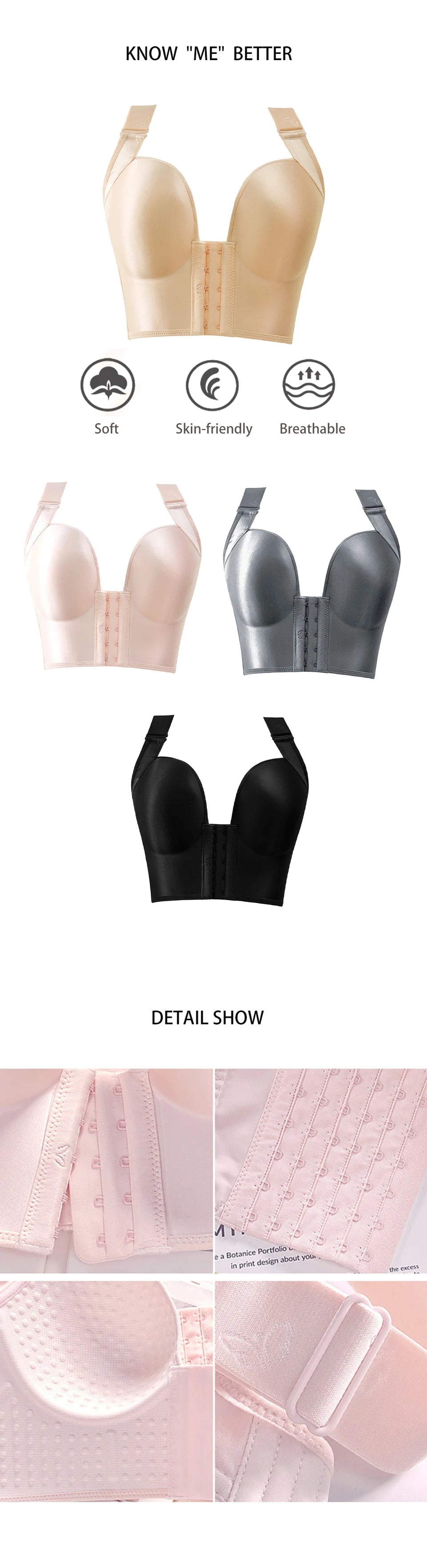 Front Close Push Up Bra for Women Wirefree Deep Cup Brassiere Hides Back Fat Full Back Coverage Bras Plus Size Lingeire