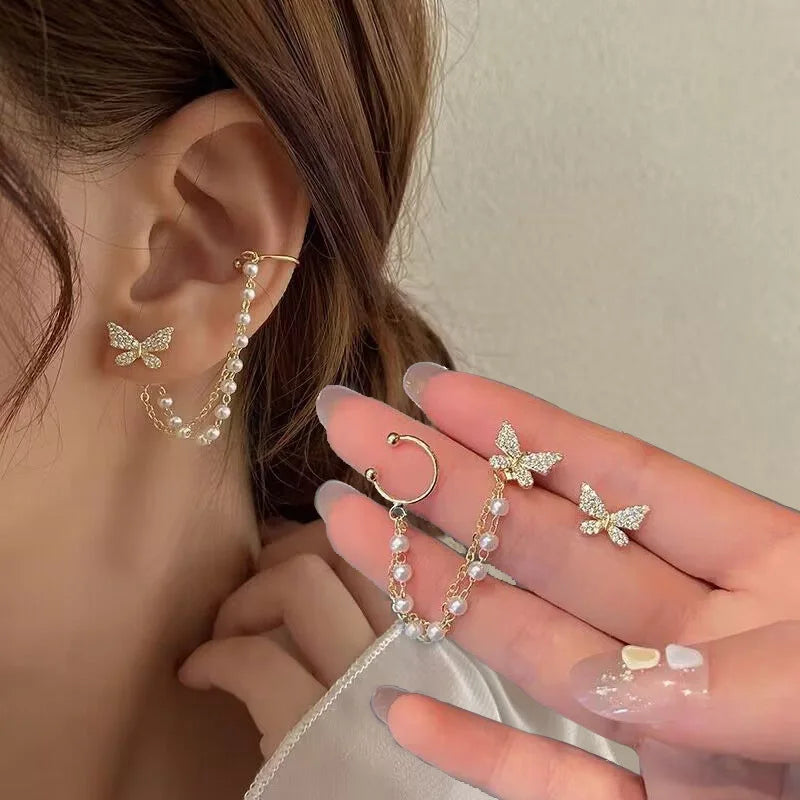 Fashion Zircon Butterfly Ear Clips Sparkling Rhinestone Ear Cuff Clips Earrings Without Piercing For Women Wedding Jewelry Gifts