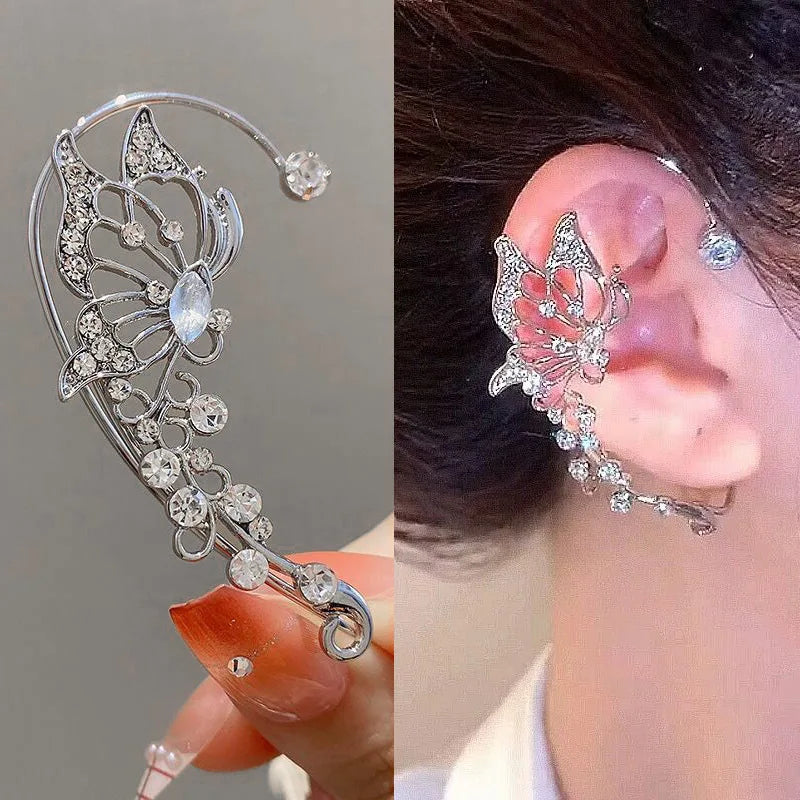 Fashion Zircon Butterfly Ear Clips Sparkling Rhinestone Ear Cuff Clips Earrings Without Piercing For Women Wedding Jewelry Gifts
