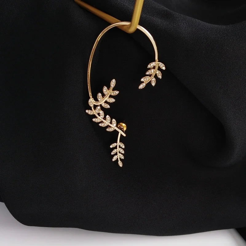 2022 Trendy Metal Crystal Leaf Ear Clips Without Piercing Earrings Clips For Women Fashion Ear Cuff Wedding Jewelry Brincos Gift