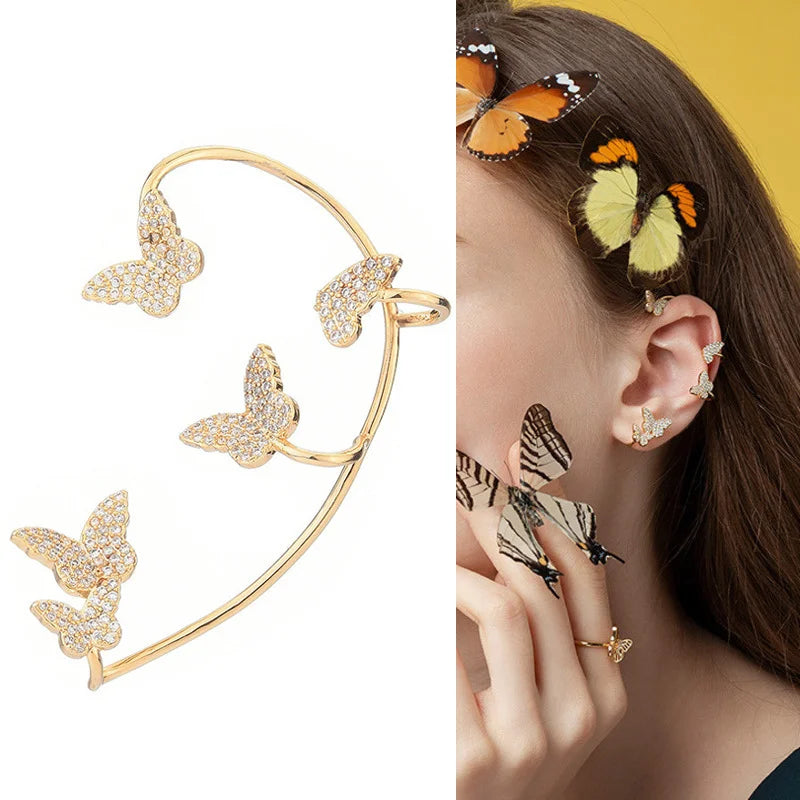 2022 Trendy Metal Crystal Leaf Ear Clips Without Piercing Earrings Clips For Women Fashion Ear Cuff Wedding Jewelry Brincos Gift