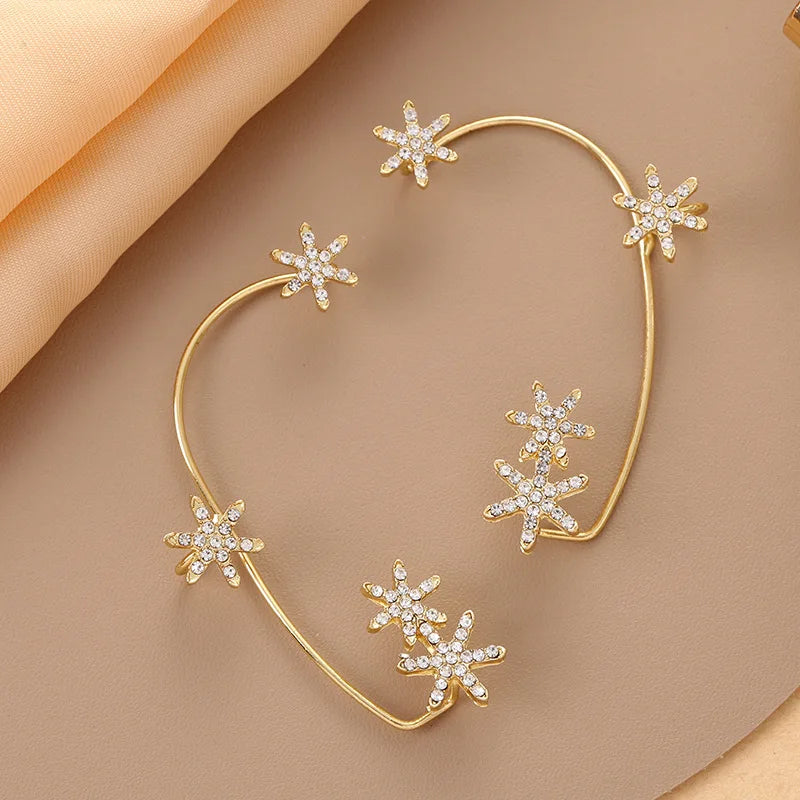 Luxury Star Butterfly Clip Earrings Female Crystal Tassel Ear Clip Earring Sparkling Zircon Ear Cuff Fashion Jewelry accessories