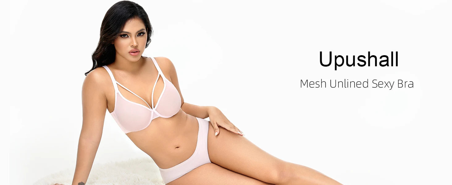 New Women Lace Bras Ultra Thin Mesh Hollow Out See Through Elastic Sexy Bra Adjusted Underwire Plus Size A B C D E F G H Cups