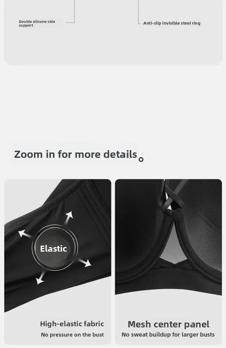 Plus Size Bra Women's Adjustable Thin Soft Steel Ring Push up Gathered Underwear Nylon Fabric 3/4 Cup Back Four Row Buckle