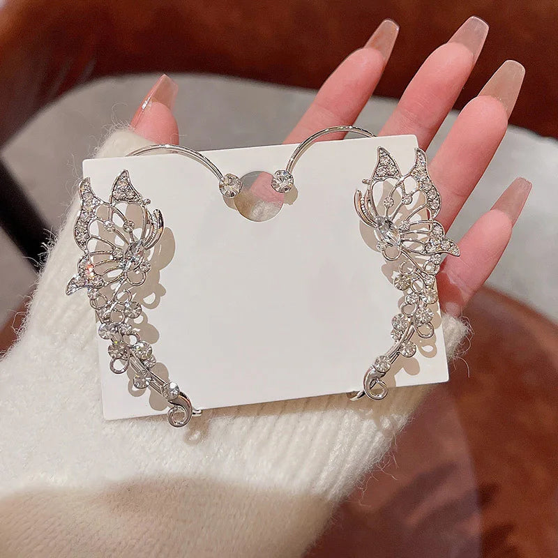 Fashion Zircon Butterfly Ear Clips Sparkling Rhinestone Ear Cuff Clips Earrings Without Piercing For Women Wedding Jewelry Gifts