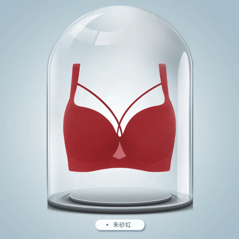 Plus Size Bra Women's Adjustable Thin Soft Steel Ring Push up Gathered Underwear Nylon Fabric 3/4 Cup Back Four Row Buckle