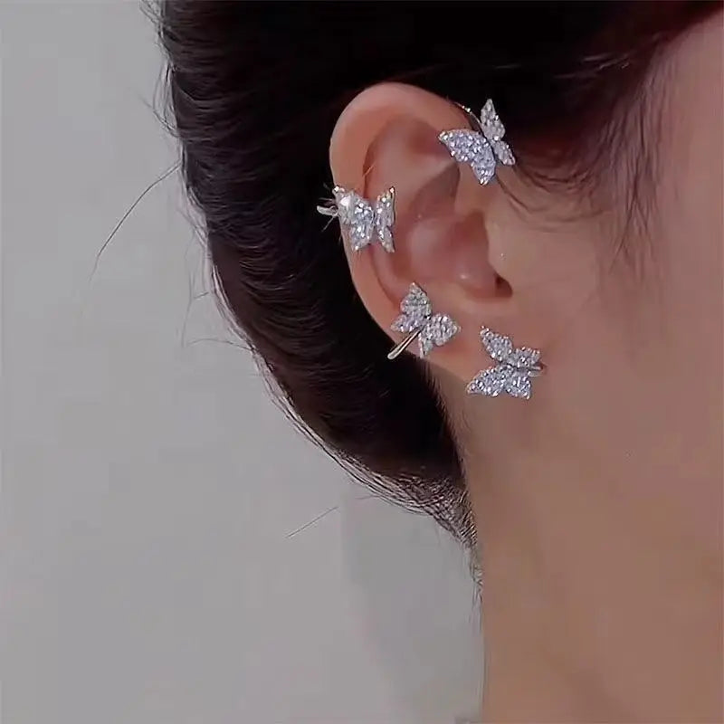 2022 Trendy Metal Crystal Leaf Ear Clips Without Piercing Earrings Clips For Women Fashion Ear Cuff Wedding Jewelry Brincos Gift