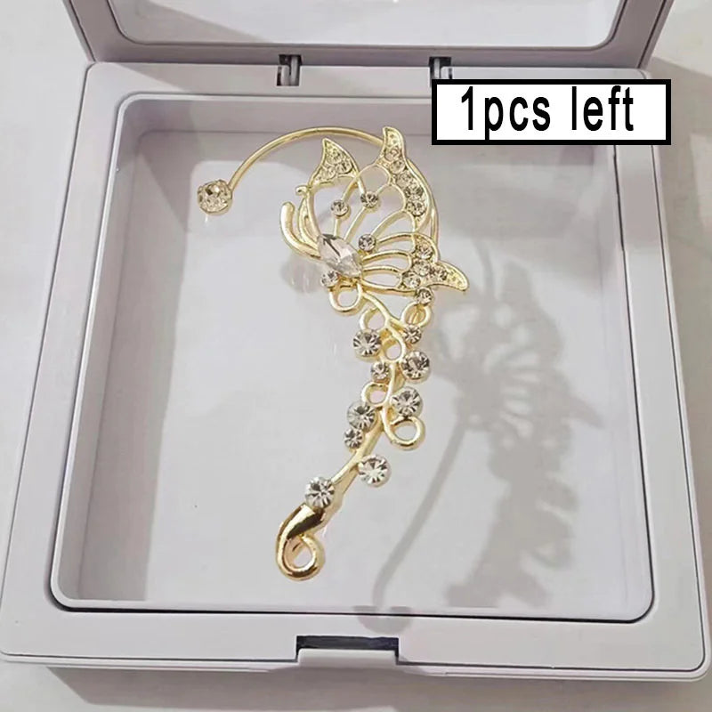 Fashion Zircon Butterfly Ear Clips Sparkling Rhinestone Ear Cuff Clips Earrings Without Piercing For Women Wedding Jewelry Gifts