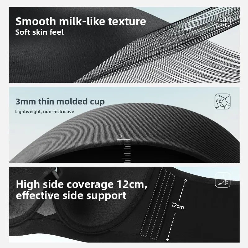 Plus Size Bra Women's Adjustable Thin Soft Steel Ring Push up Gathered Underwear Nylon Fabric 3/4 Cup Back Four Row Buckle