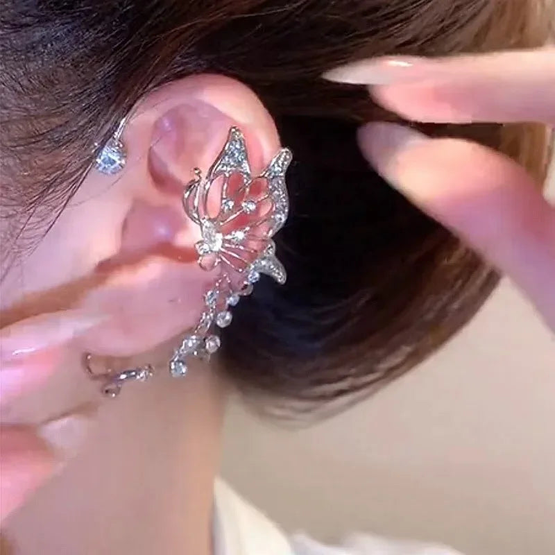 Fashion Zircon Butterfly Ear Clips Sparkling Rhinestone Ear Cuff Clips Earrings Without Piercing For Women Wedding Jewelry Gifts