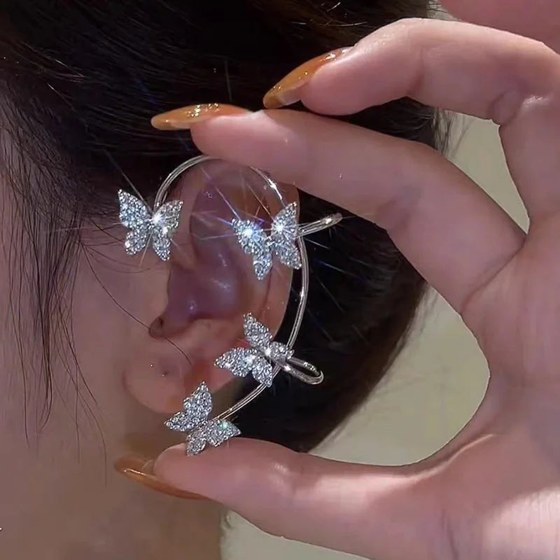 2022 Trendy Metal Crystal Leaf Ear Clips Without Piercing Earrings Clips For Women Fashion Ear Cuff Wedding Jewelry Brincos Gift