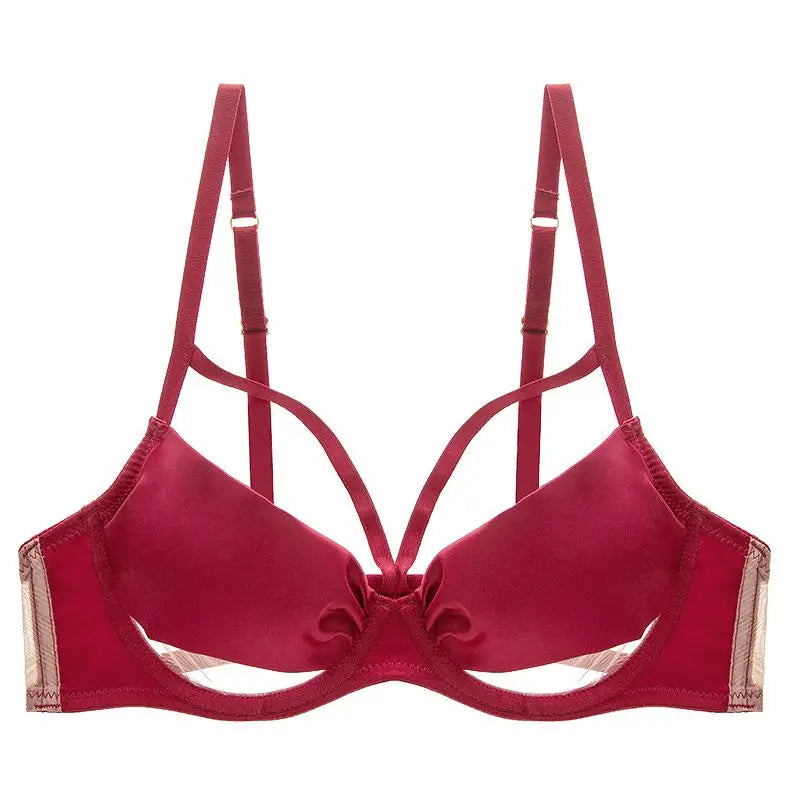 Red Underwear Female Bride Wedding Big Breasts Make Small Sexy Ultra-thin Anti-sagging Breast-retracting Breathable Bra
