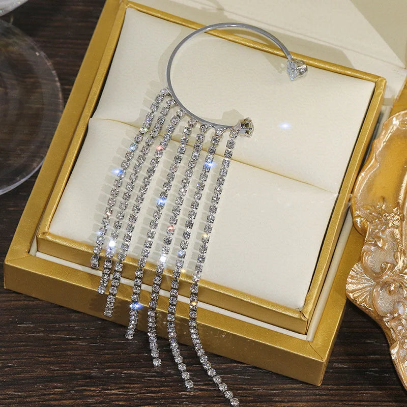 2022 Trendy Metal Crystal Leaf Ear Clips Without Piercing Earrings Clips For Women Fashion Ear Cuff Wedding Jewelry Brincos Gift