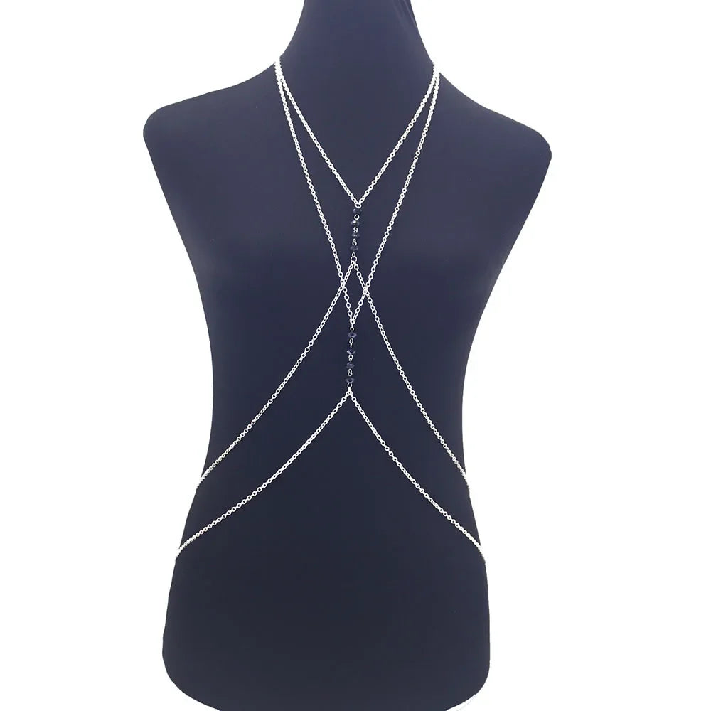 Fashionable Sexy Metal Crystal Cross Bikini Body Chain Double Layered Chest Necklace Accessory Summer Jewelry from Mainland Chin