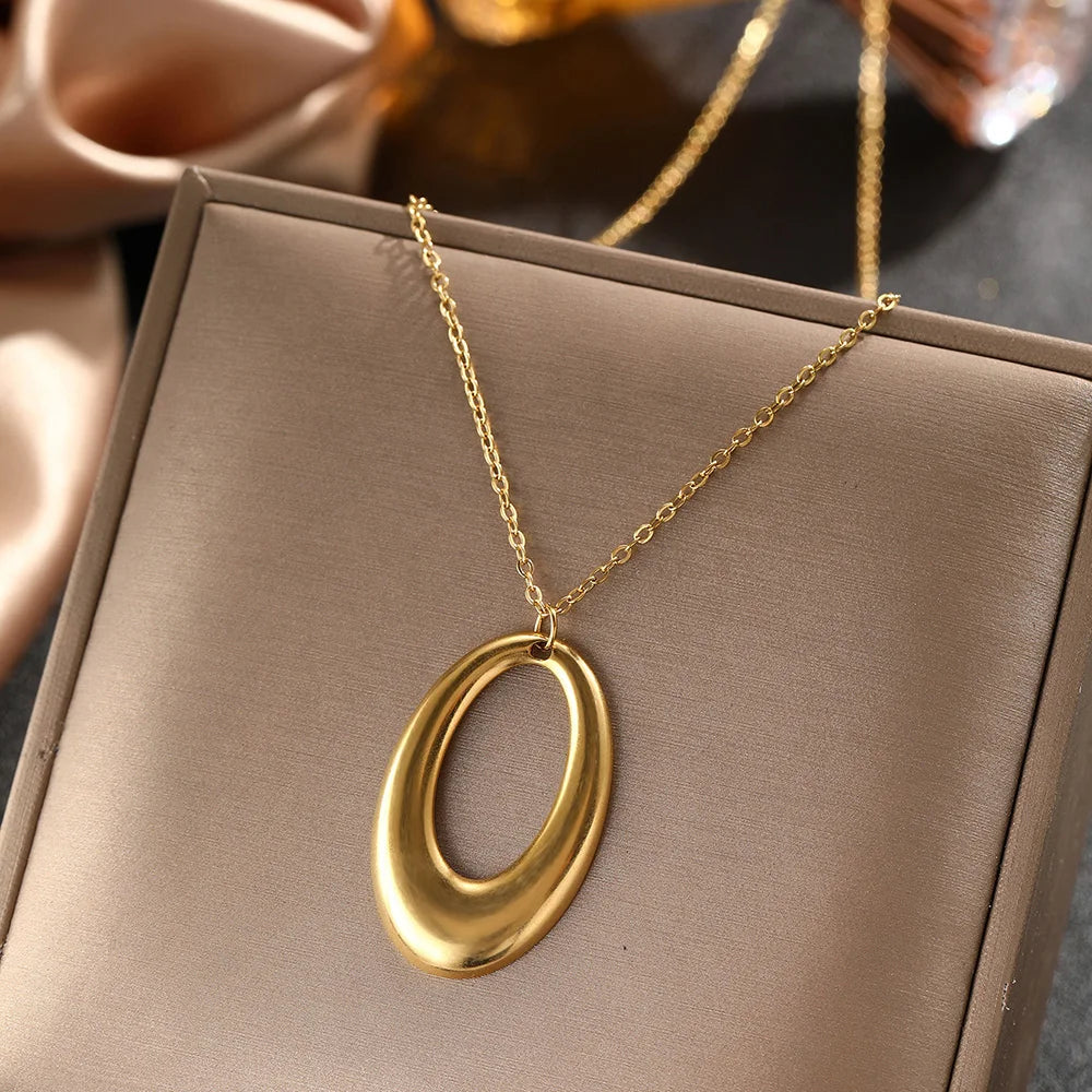 DOTIFI  Stainless Steel Delicate Hollow Arc Circle Geometric Pendant Necklace Female Fashion Minimalist Commuter Long Necklace