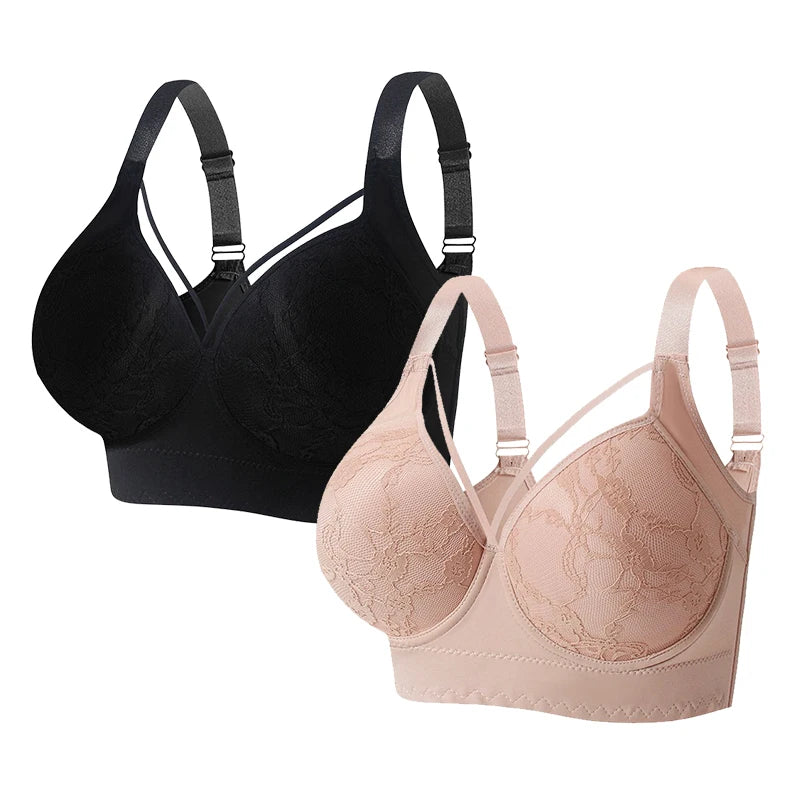 FallSweet Plus Size Lace Push Up Bra for Women Full Back Coverage Seamless Underwire Bralette Deep Cup Female Lingerie Underwear