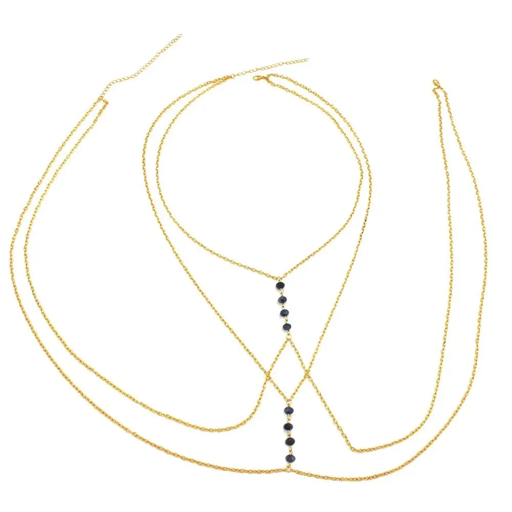 Fashionable Sexy Metal Crystal Cross Bikini Body Chain Double Layered Chest Necklace Accessory Summer Jewelry from Mainland Chin