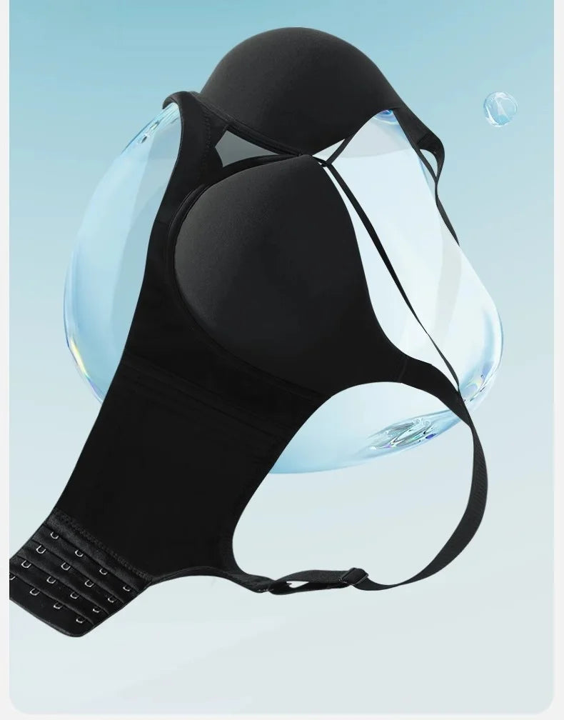 Plus Size Bra Women's Adjustable Thin Soft Steel Ring Push up Gathered Underwear Nylon Fabric 3/4 Cup Back Four Row Buckle