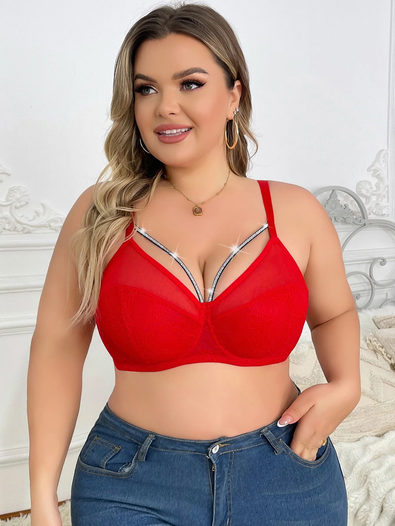 Women's Plus Size Underwear With Half Cup Pull Up And Anti Sagging Solid Color Design Suitable For Plump Women XL-XXL HR2488
