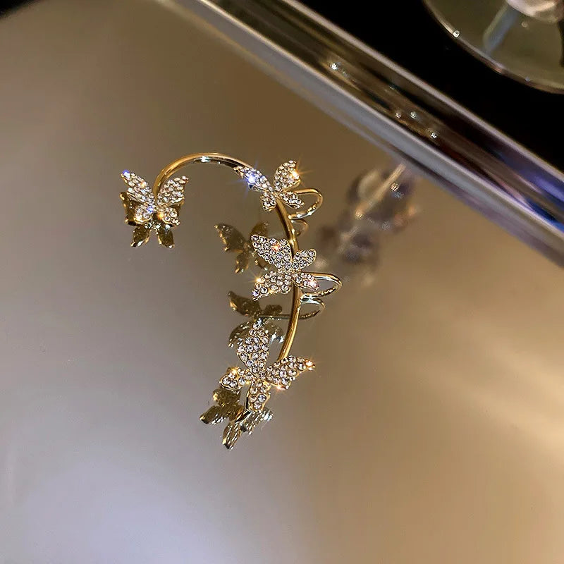 Luxury Star Butterfly Clip Earrings Female Crystal Tassel Ear Clip Earring Sparkling Zircon Ear Cuff Fashion Jewelry accessories