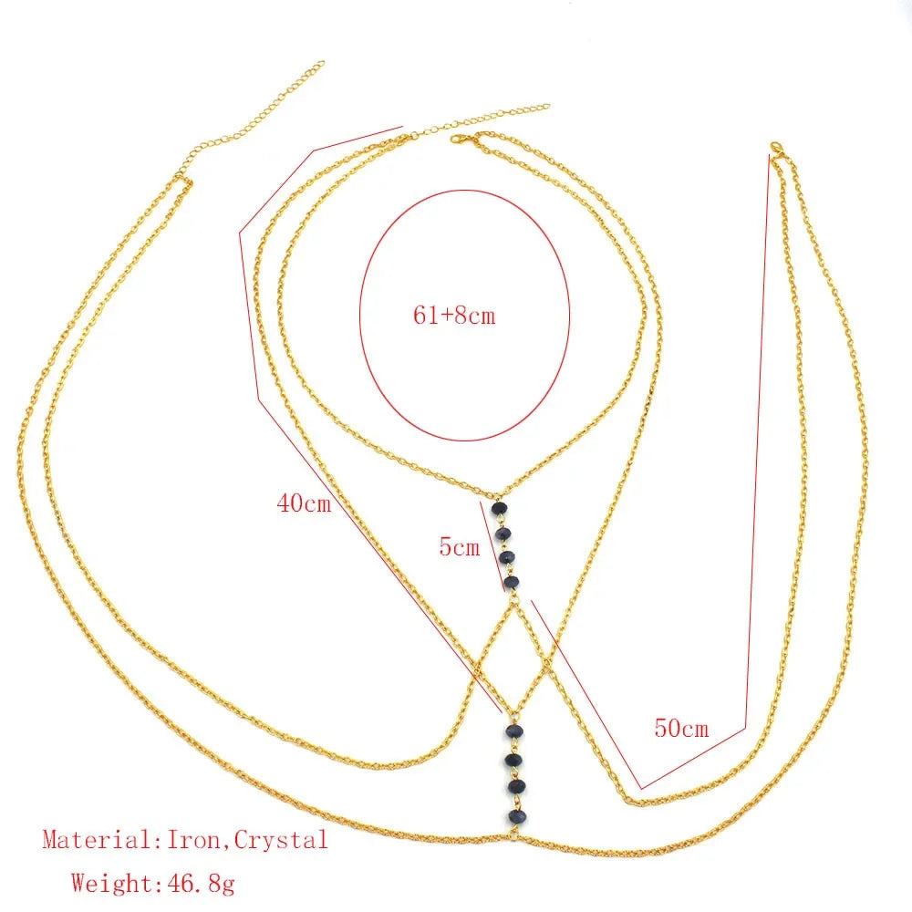 Fashionable Sexy Metal Crystal Cross Bikini Body Chain Double Layered Chest Necklace Accessory Summer Jewelry from Mainland Chin