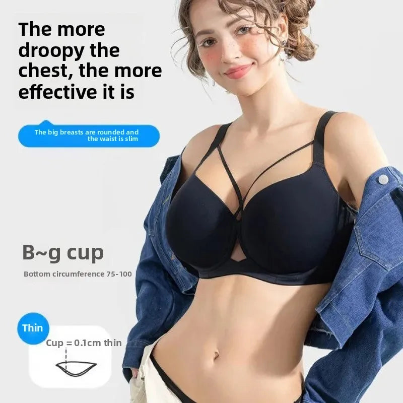 Plus Size Bra Large Cup Thin Design for Women Show Small Gather Side Breast Push up Thin plus Size Bra Underwear Female Intimate
