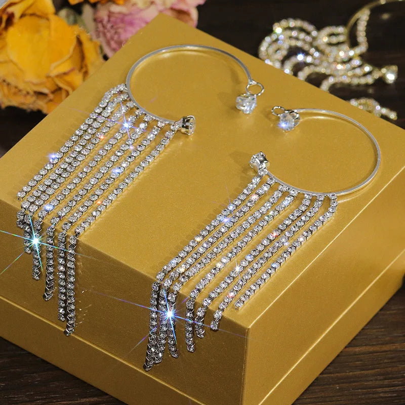 2022 Trendy Metal Crystal Leaf Ear Clips Without Piercing Earrings Clips For Women Fashion Ear Cuff Wedding Jewelry Brincos Gift