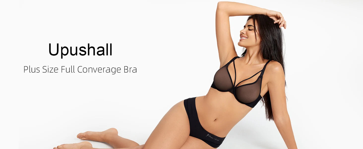 New Women Lace Bras Ultra Thin Mesh Hollow Out See Through Elastic Sexy Bra Adjusted Underwire Plus Size A B C D E F G H Cups