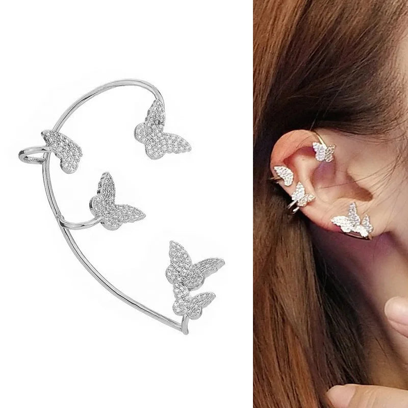 2022 Trendy Metal Crystal Leaf Ear Clips Without Piercing Earrings Clips For Women Fashion Ear Cuff Wedding Jewelry Brincos Gift