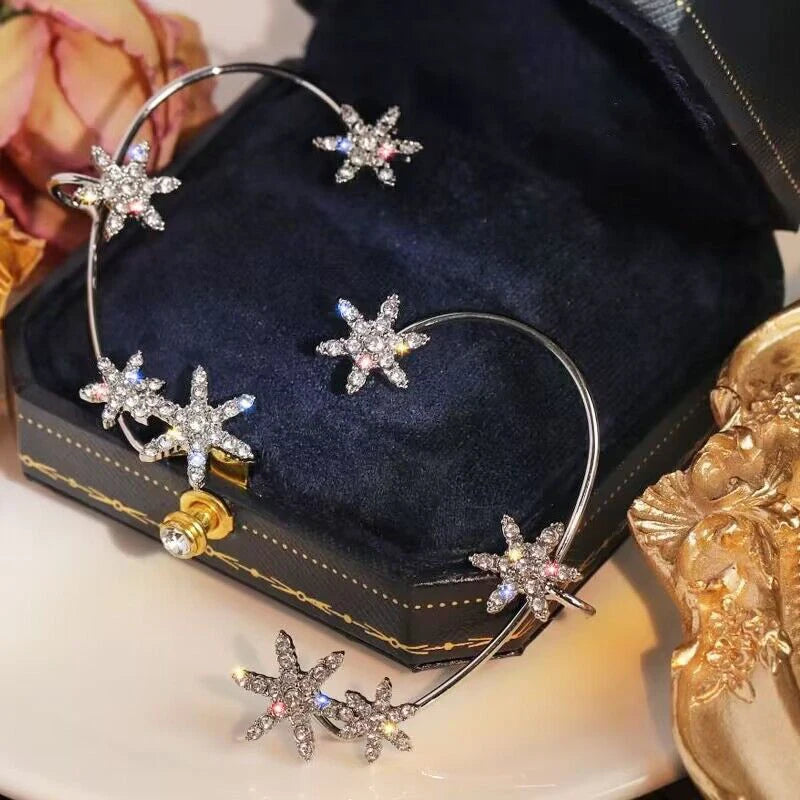 Luxury Star Butterfly Clip Earrings Female Crystal Tassel Ear Clip Earring Sparkling Zircon Ear Cuff Fashion Jewelry accessories