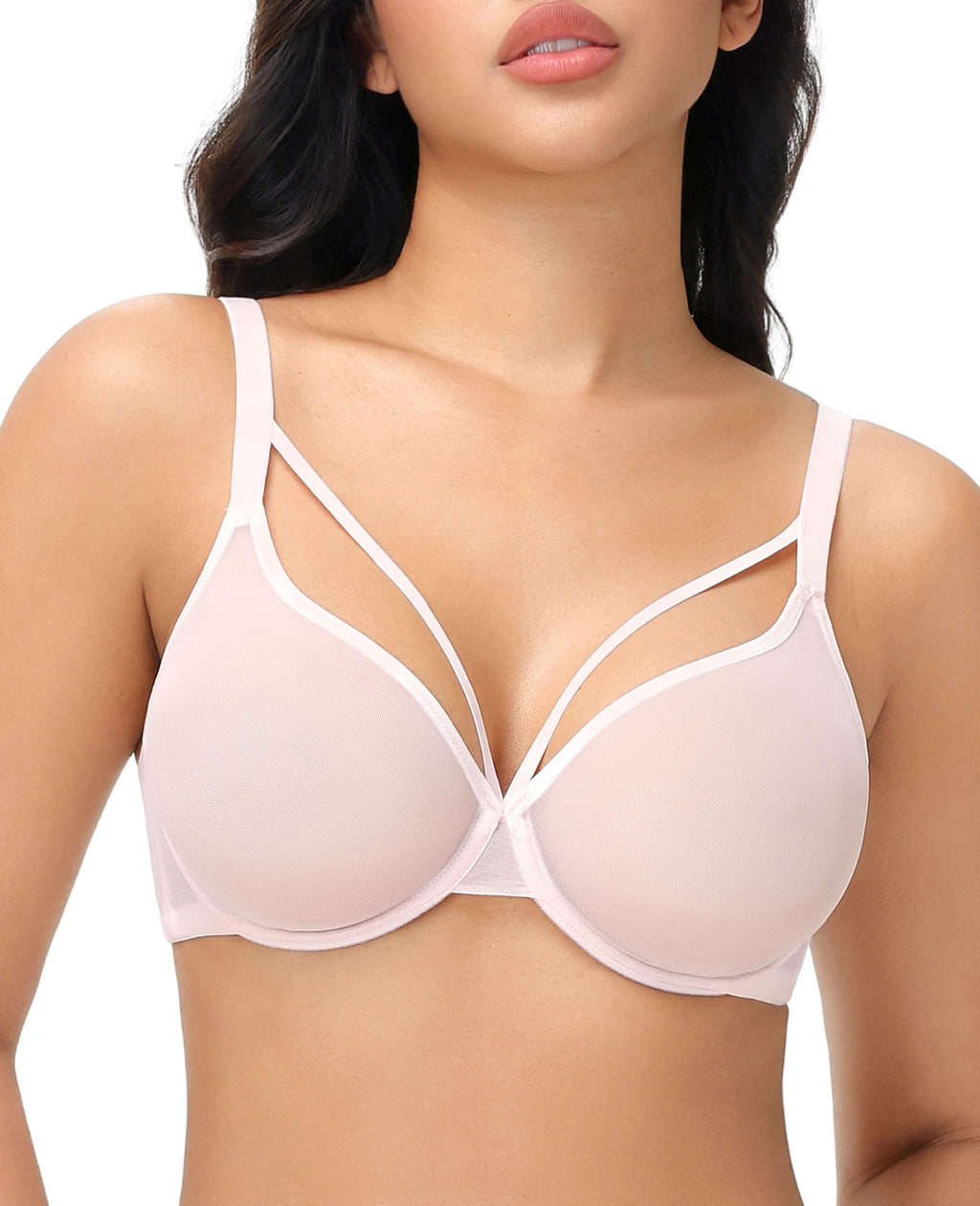 New Women Lace Bras Ultra Thin Mesh Hollow Out See Through Elastic Sexy Bra Adjusted Underwire Plus Size A B C D E F G H Cups