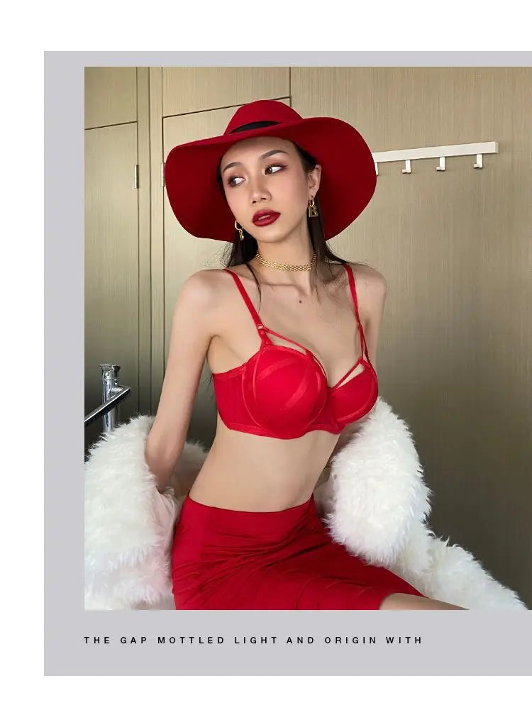 2 Pieces Fashion Lace Underwear Set Women Sexy Hollow Bandage Push Up Bra Set Europe High Quality Lingerie Plus Size Bras