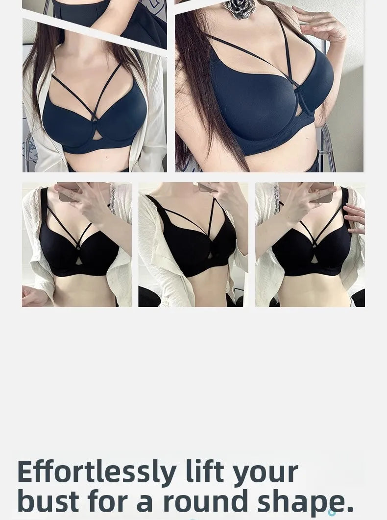 Plus Size Bra Women's Adjustable Thin Soft Steel Ring Push up Gathered Underwear Nylon Fabric 3/4 Cup Back Four Row Buckle