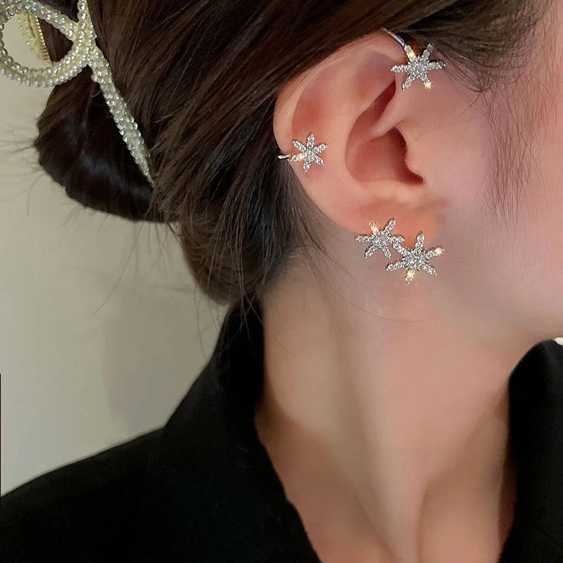 2022 Trendy Metal Crystal Leaf Ear Clips Without Piercing Earrings Clips For Women Fashion Ear Cuff Wedding Jewelry Brincos Gift