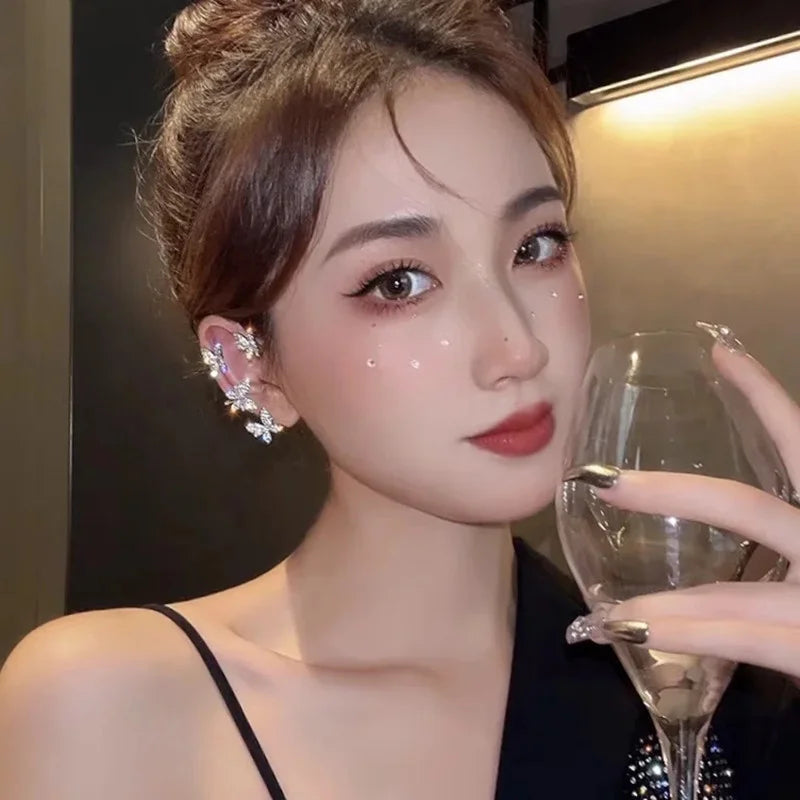 2022 Trendy Metal Crystal Leaf Ear Clips Without Piercing Earrings Clips For Women Fashion Ear Cuff Wedding Jewelry Brincos Gift