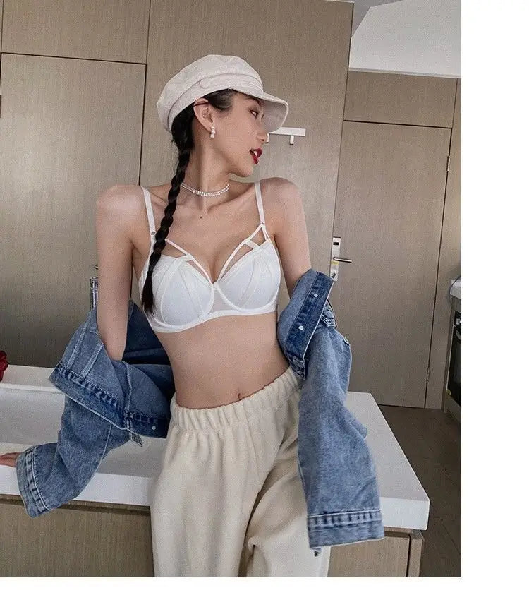 2 Pieces Fashion Lace Underwear Set Women Sexy Hollow Bandage Push Up Bra Set Europe High Quality Lingerie Plus Size Bras