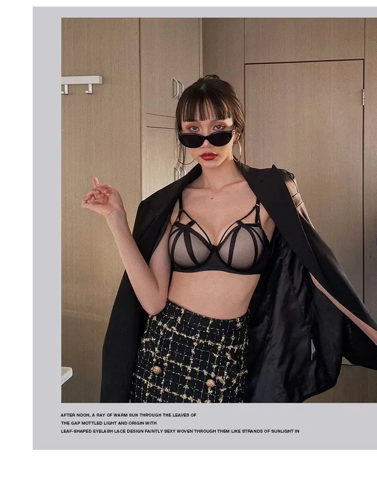 2 Pieces Fashion Lace Underwear Set Women Sexy Hollow Bandage Push Up Bra Set Europe High Quality Lingerie Plus Size Bras