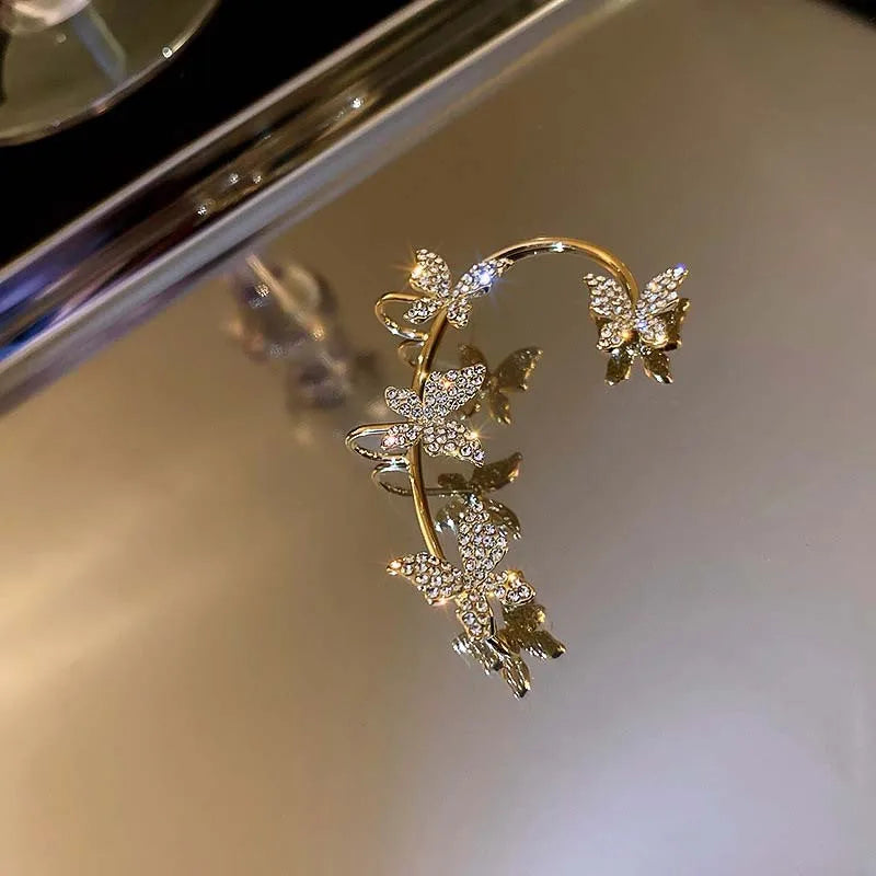 Luxury Star Butterfly Clip Earrings Female Crystal Tassel Ear Clip Earring Sparkling Zircon Ear Cuff Fashion Jewelry accessories