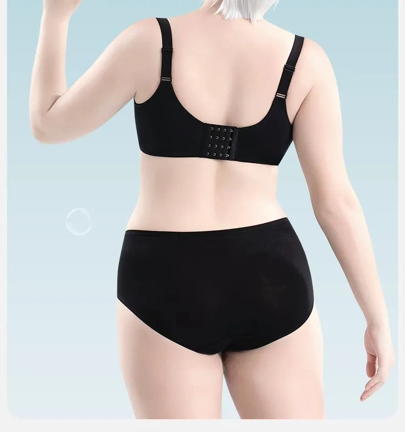 Plus Size Bra Women's Adjustable Thin Soft Steel Ring Push up Gathered Underwear Nylon Fabric 3/4 Cup Back Four Row Buckle