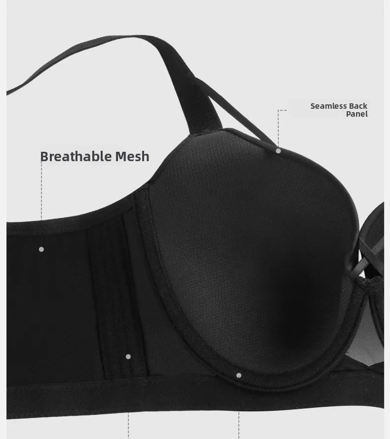 Plus Size Bra Women's Adjustable Thin Soft Steel Ring Push up Gathered Underwear Nylon Fabric 3/4 Cup Back Four Row Buckle