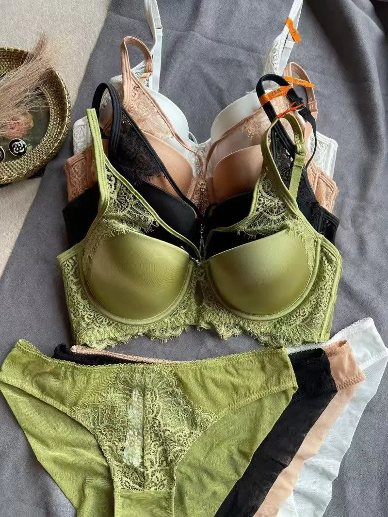 Sexy Women's Lingerie Seamless Smoth Hollow-out Bra Small Breast Gathering Push Up Bra Set