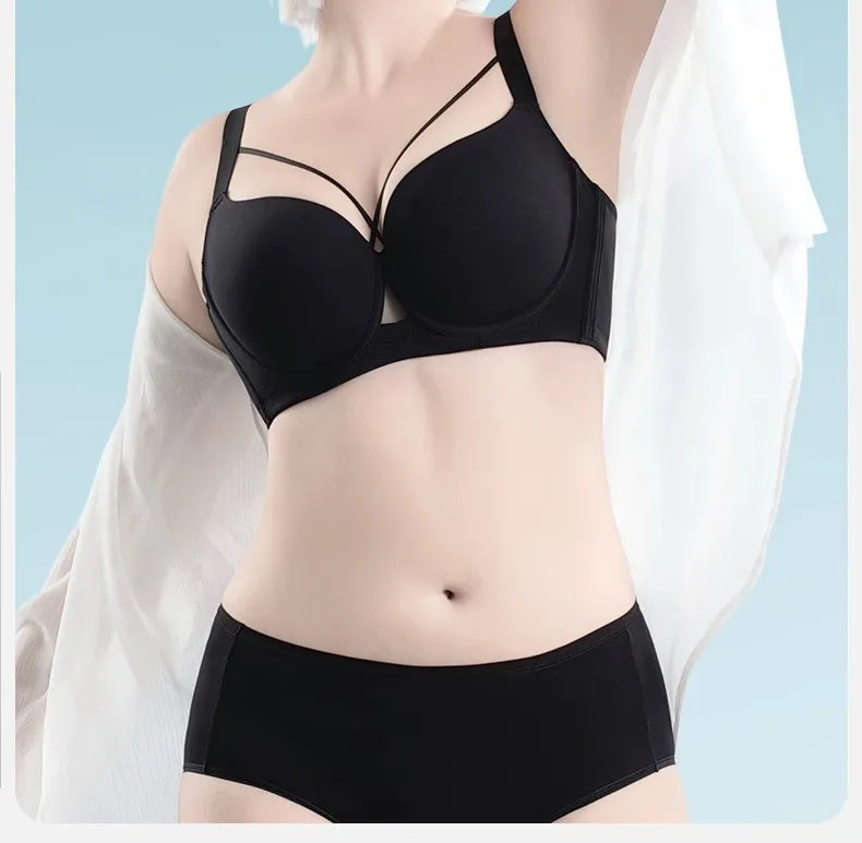Plus Size Bra Women's Adjustable Thin Soft Steel Ring Push up Gathered Underwear Nylon Fabric 3/4 Cup Back Four Row Buckle
