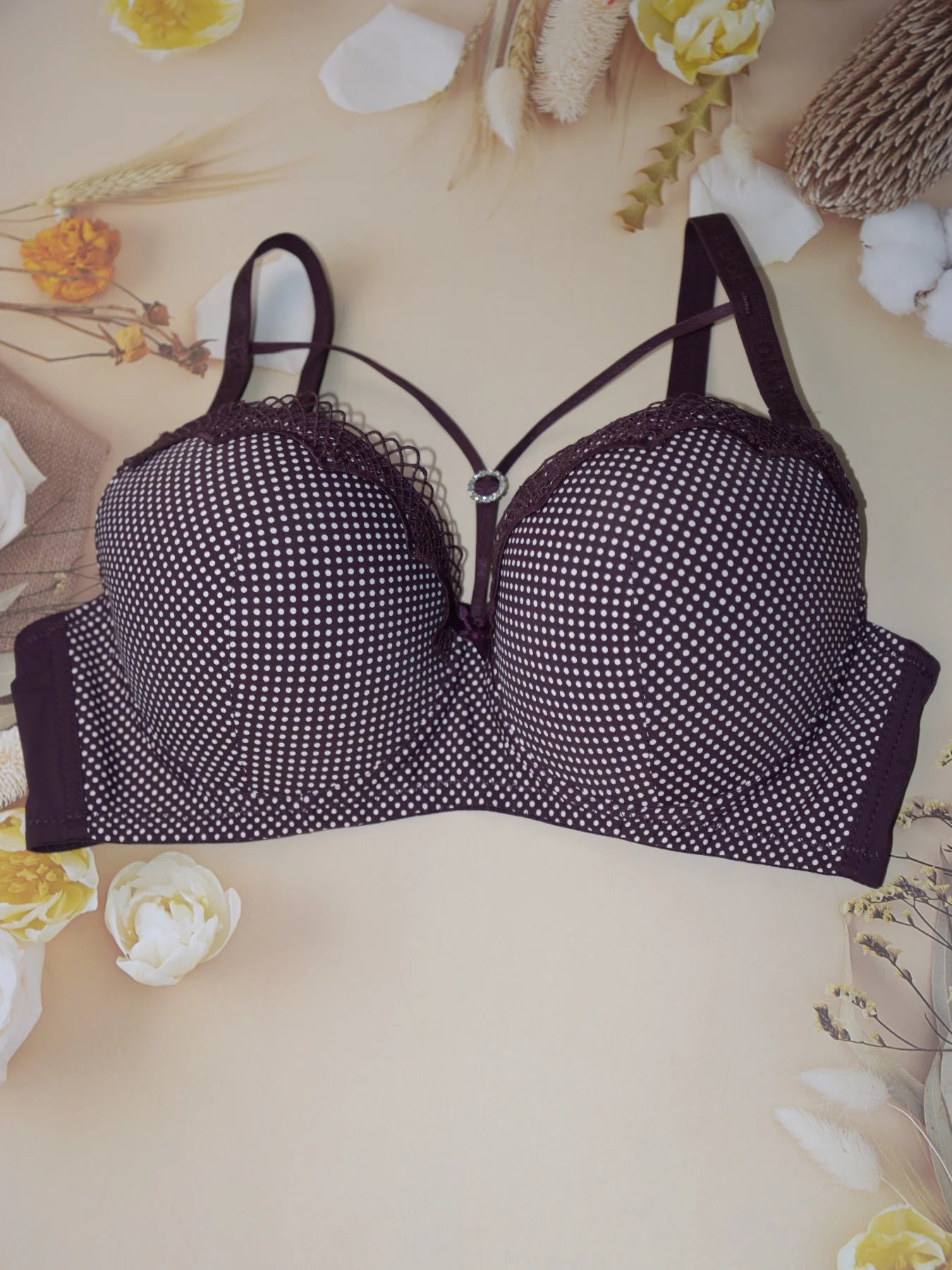 Diana Rose Sexy gathered support with underwire women's underwear polka dot print thin mold cup D cup bra